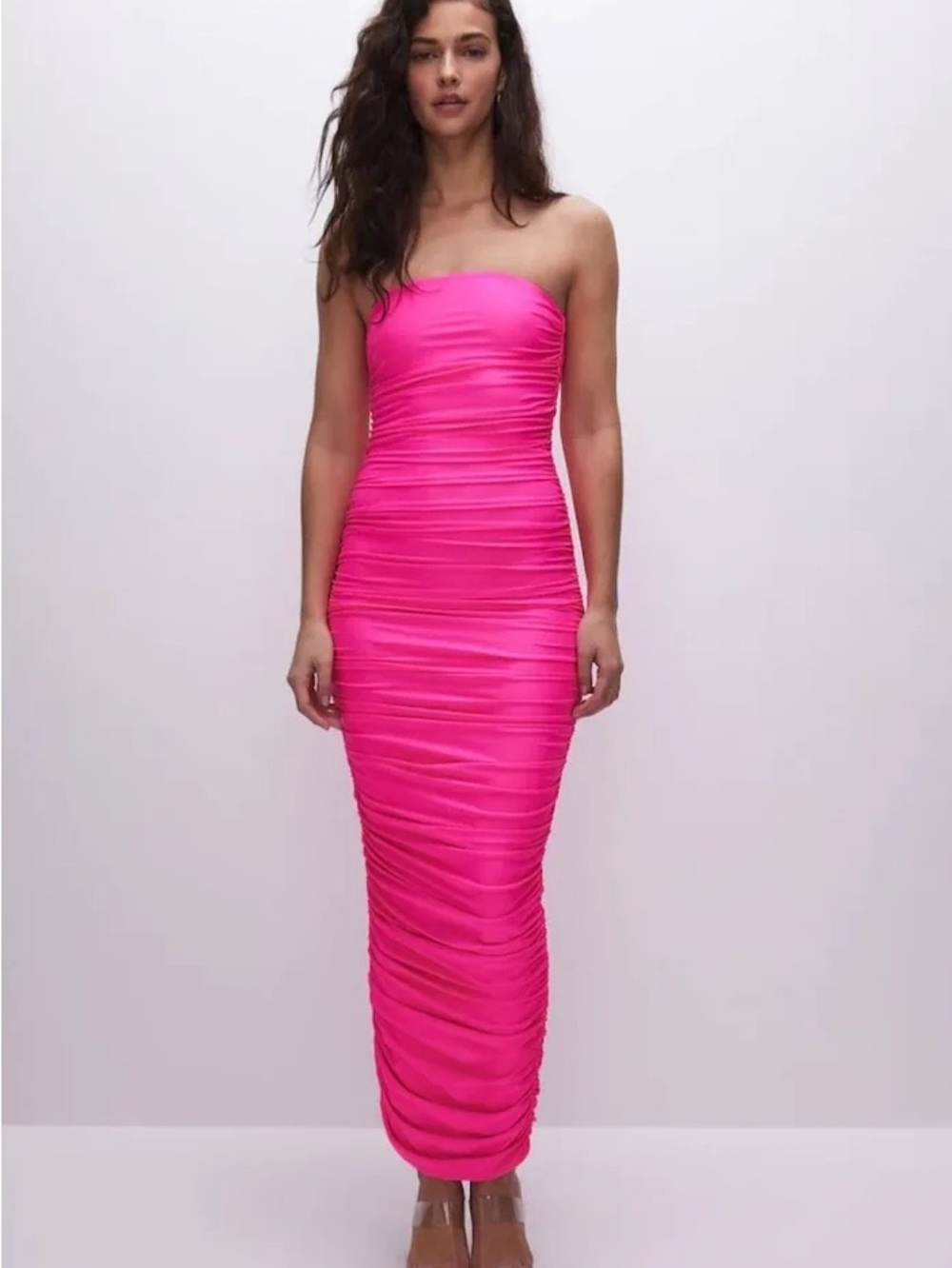GOOD AMERICAN - Strapless Ruched Maxi Tube Dress - Hot Pink